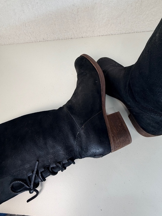 UGG Australia Black Leather Lace Back Mid Calf Boots Womens 8.5 Cozy Warm - Picture 12 of 15